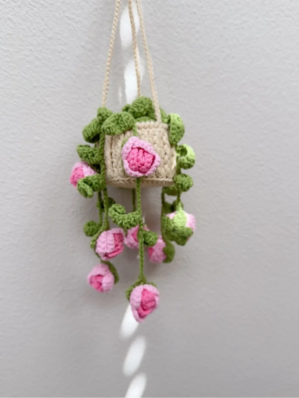 Handmade Pink & Green Crocheted Hanging Wall Plant Decor